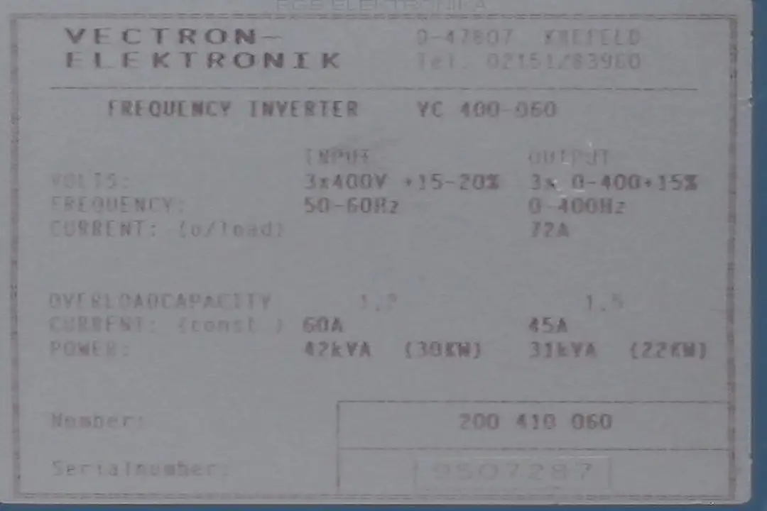 Service vc-400-060 VECTRON ELEKTRONIK