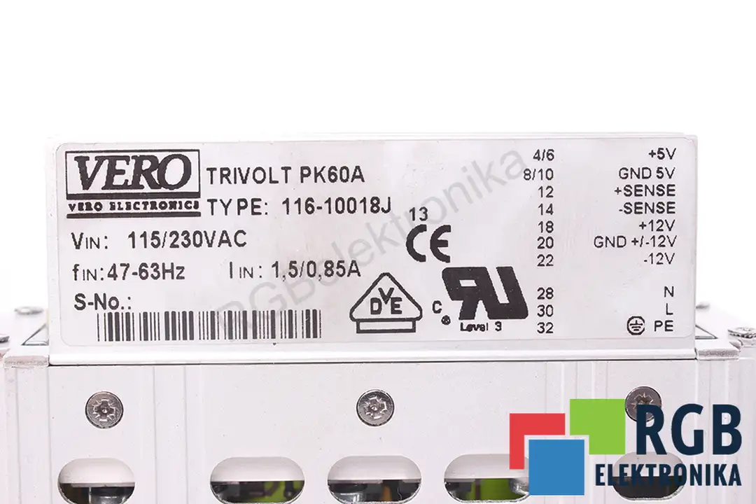 TRIVOLT PK60A 116-10018J VERO ELECTRONICS